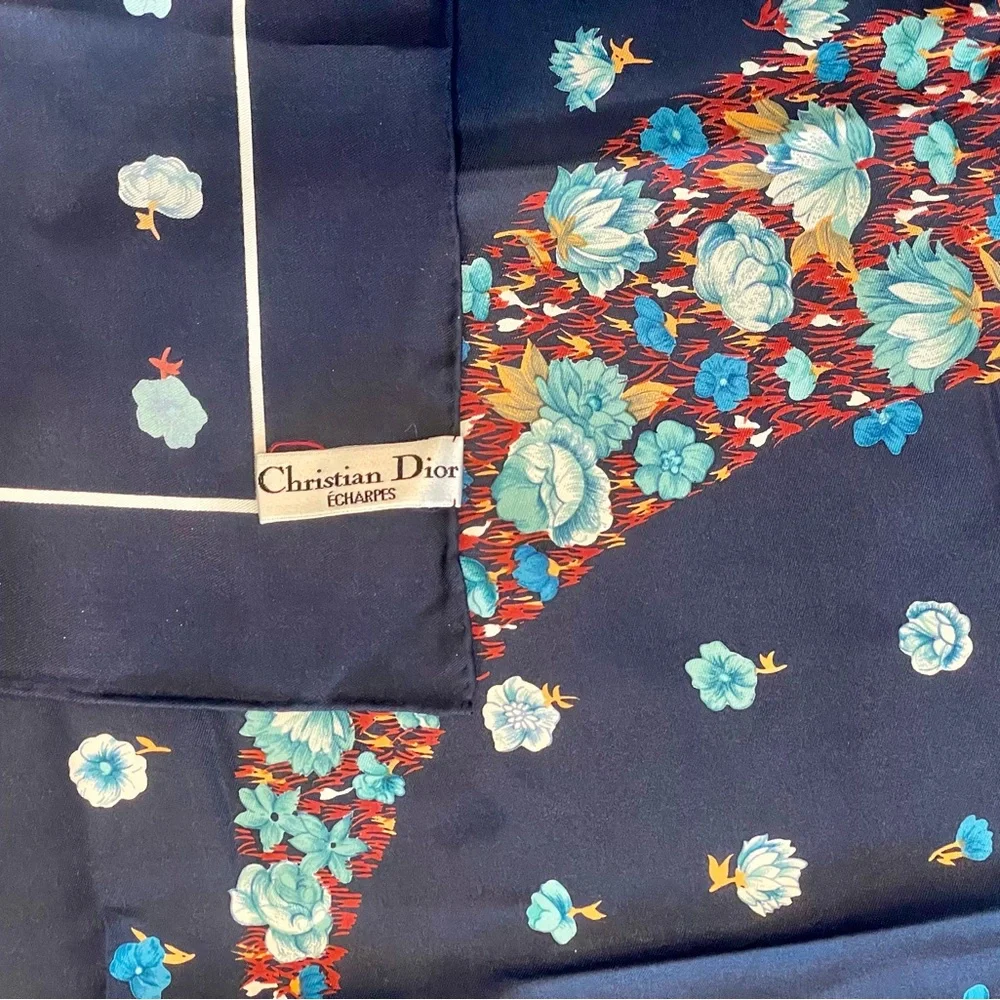 Dior Floral Blue Silk Scarf